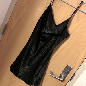 Black satin slip dress scoop neck leopard print